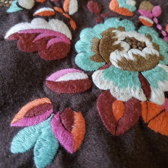 Oilily Brown Wool Floral Embroidered Skirt Small/4 - Picture 3 of 11